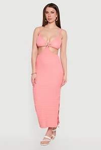 Metallic Starfish Detail Keyhole V Neck Midi Dress