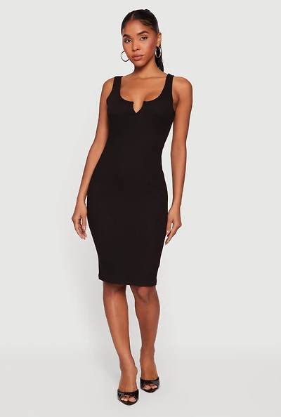 Rib Knit Notch Neck Tank Midi Dress