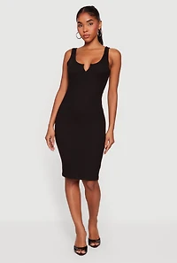 Rib Knit Notch Neck Tank Midi Dress