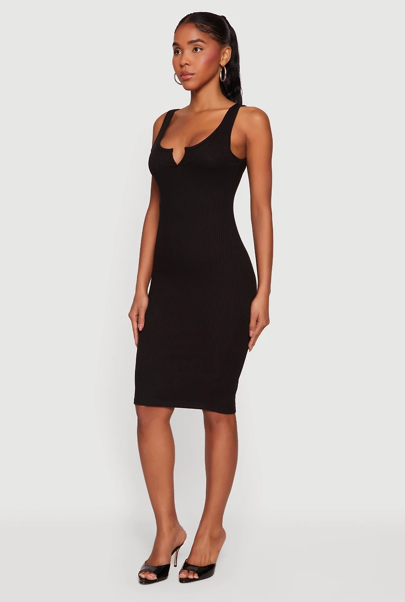 Rib Knit Notch Neck Tank Midi Dress