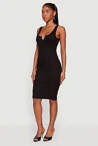 Rib Knit Notch Neck Tank Midi Dress