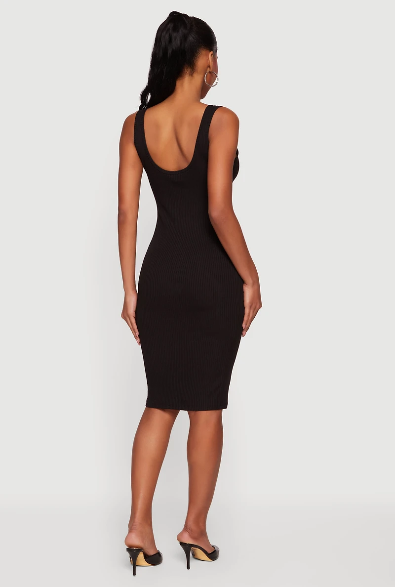 Rib Knit Notch Neck Tank Midi Dress