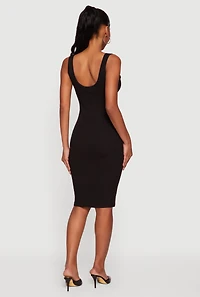 Rib Knit Notch Neck Tank Midi Dress