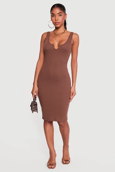 Rib Knit Notch Neck Tank Midi Dress