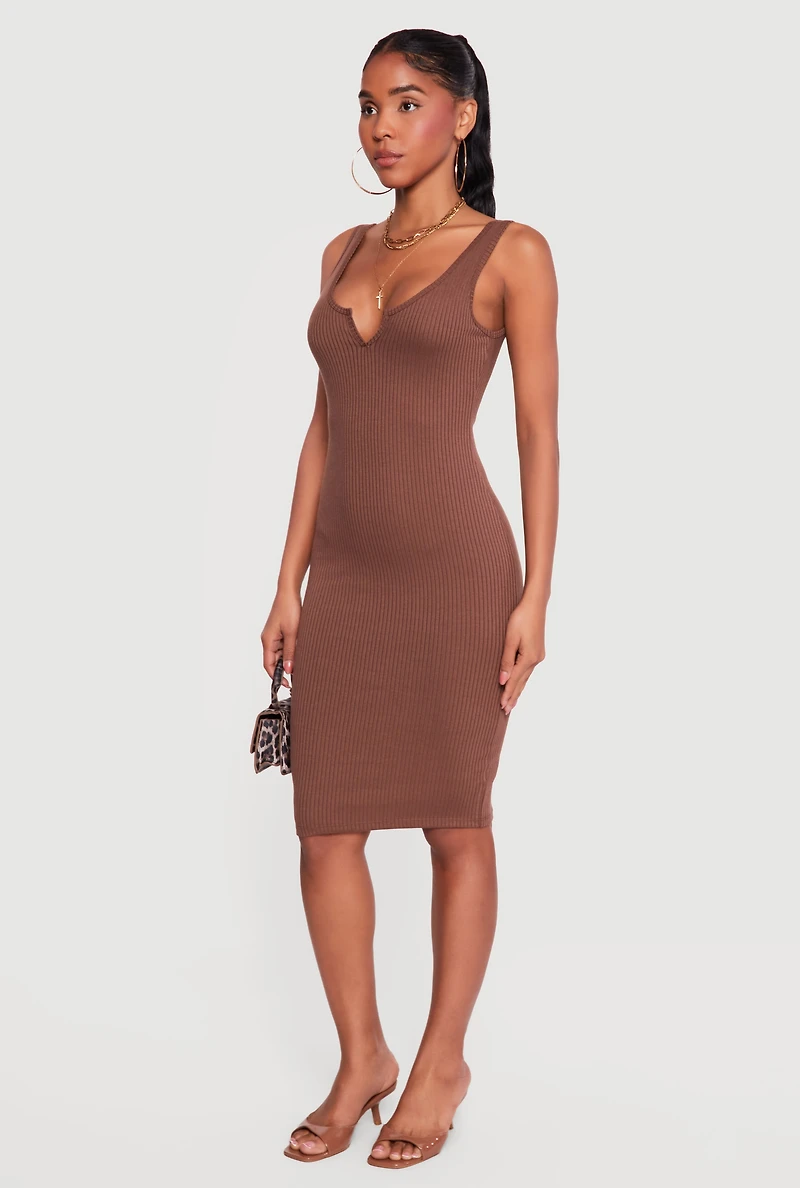 Rib Knit Notch Neck Tank Midi Dress