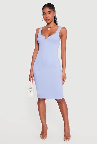 Rib Knit Notch Neck Tank Midi Dress