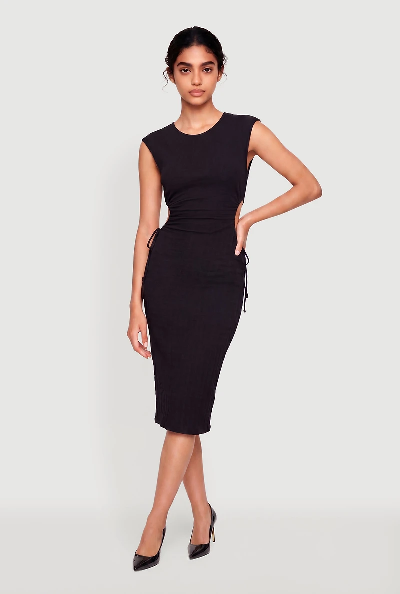 Textured Knit Sleeveless Side Cut Out Dress