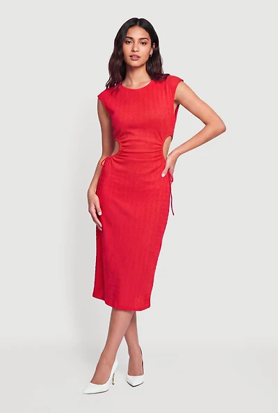 Textured Knit Sleeveless Side Cut Out Dress