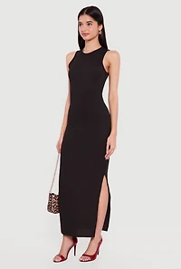Sleeveless Ribbed Knit Crew Neck Maxi Dress