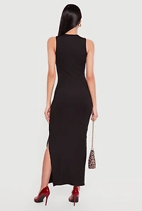 Sleeveless Ribbed Knit Crew Neck Maxi Dress