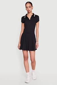 Half Zip Front Polo Skater Dress