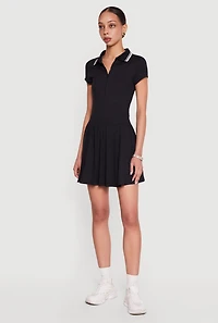 Half Zip Front Polo Skater Dress
