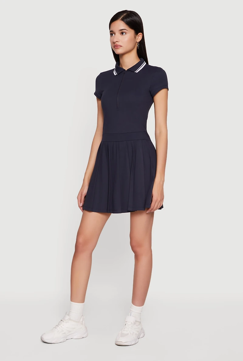 Half Zip Front Polo Skater Dress