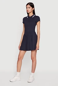 Half Zip Front Polo Skater Dress