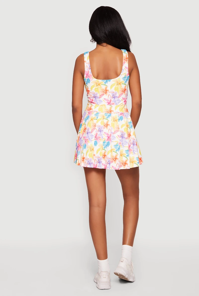 Floral Keyhole Detail Pleated Tennis Dress