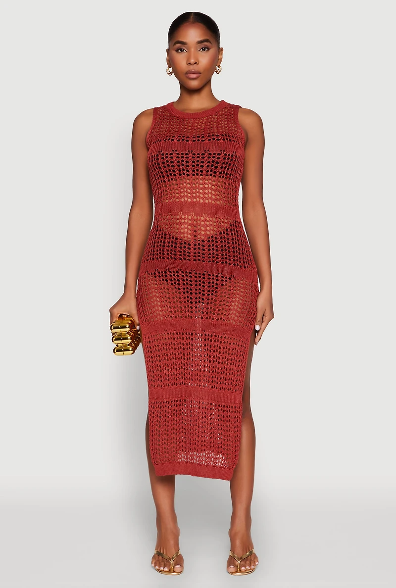 Side Slit Crochet Midi Dress