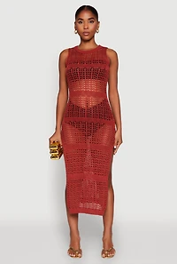 Side Slit Crochet Midi Dress