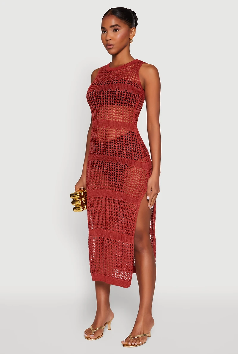 Side Slit Crochet Midi Dress