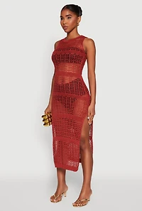 Side Slit Crochet Midi Dress