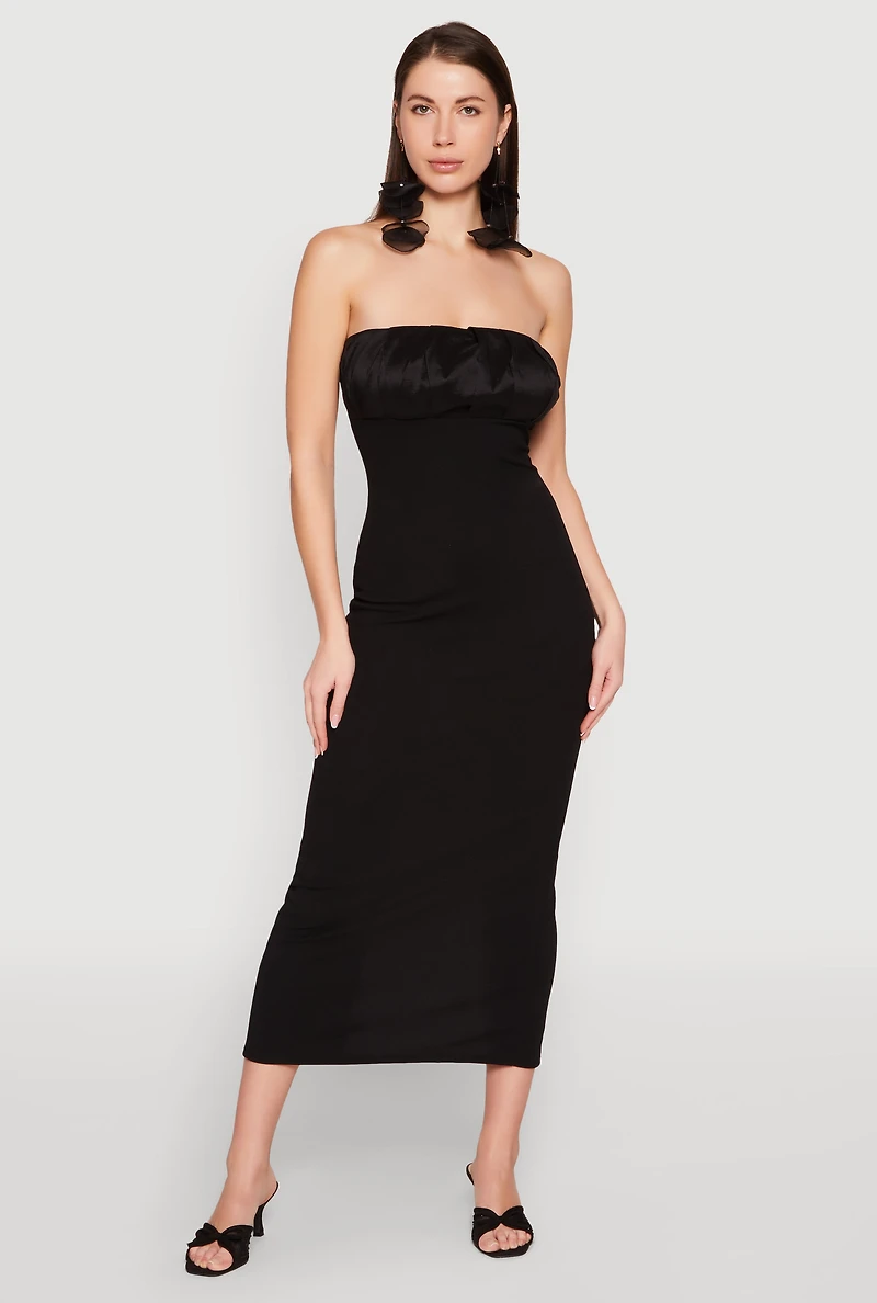 Womens Empire Waist Slit Back Maxi Dress, Black, Size L