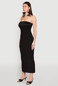 Womens Empire Waist Slit Back Maxi Dress, Black, Size L
