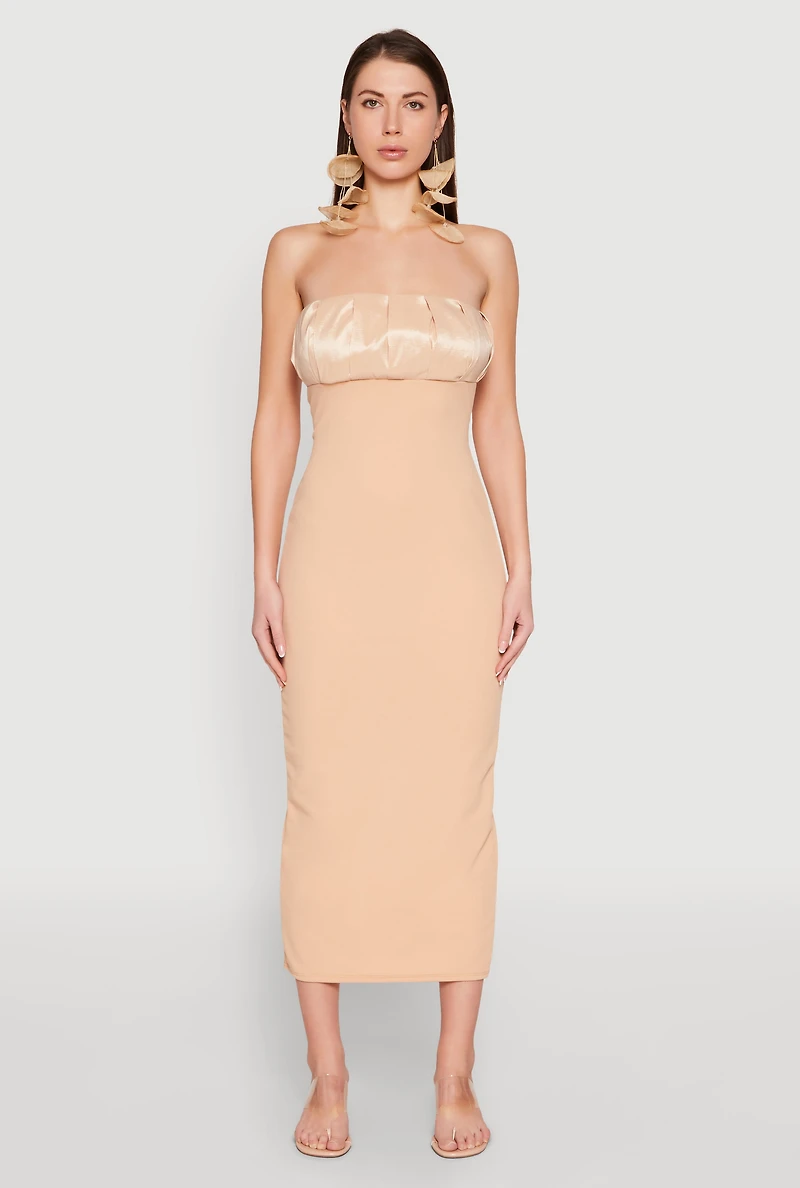 Womens Empire Waist Slit Back Maxi Dress, Beige, Size L