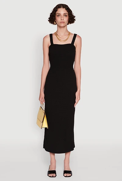 Womens Textured Knit Sleeveless Side Slit Midi Dress, S