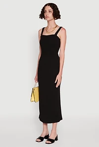 Womens Textured Knit Sleeveless Side Slit Midi Dress, Black, Size S