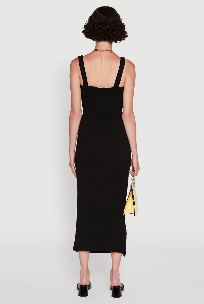 Womens Textured Knit Sleeveless Side Slit Midi Dress, M