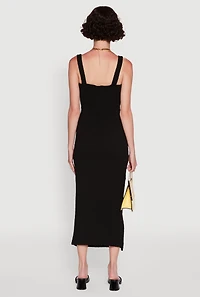 Womens Textured Knit Sleeveless Side Slit Midi Dress, Black, Size S