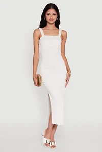 Textured Knit Sleeveless Side Slit Midi Dress
