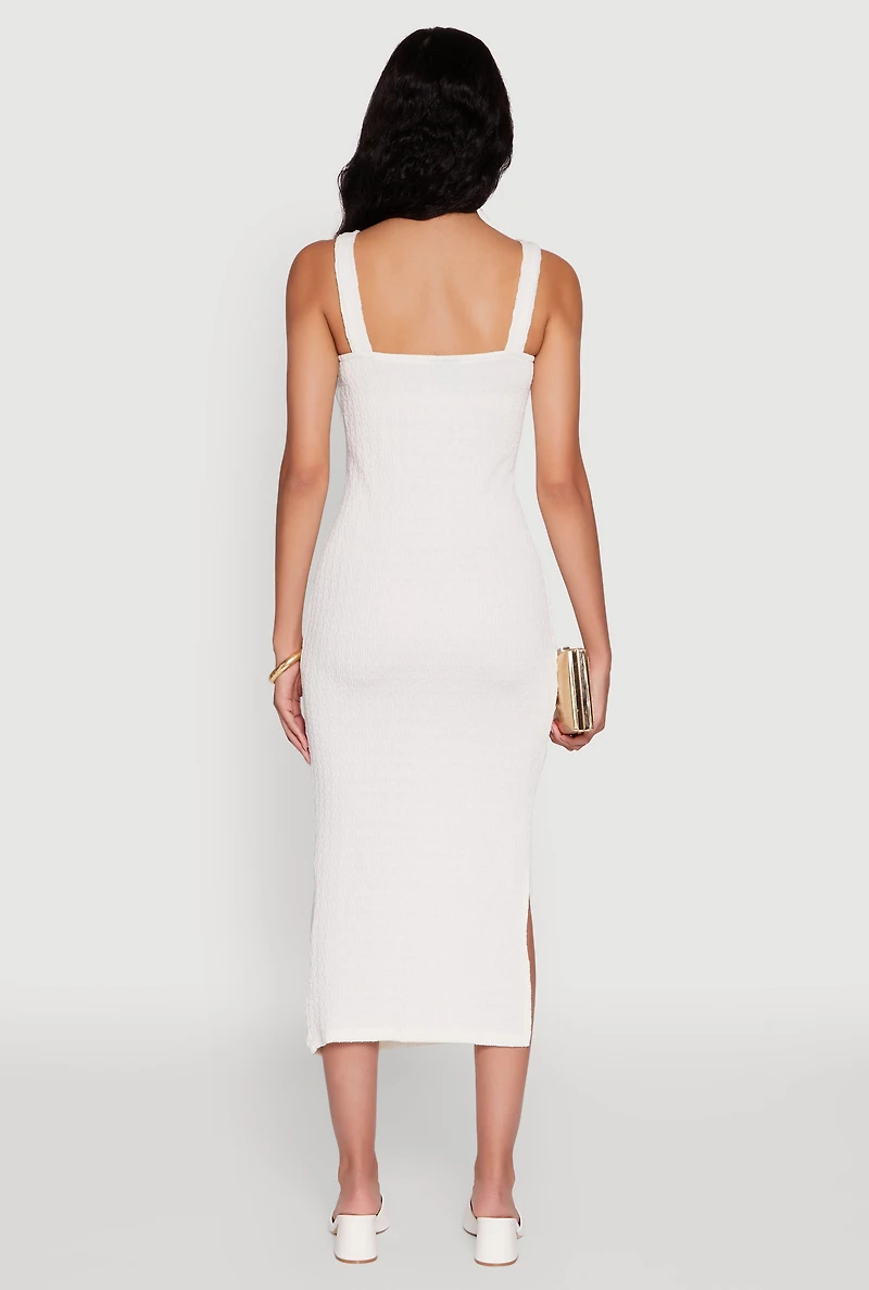 Textured Knit Sleeveless Side Slit Midi Dress