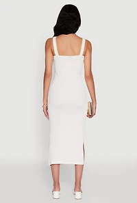 Textured Knit Sleeveless Side Slit Midi Dress