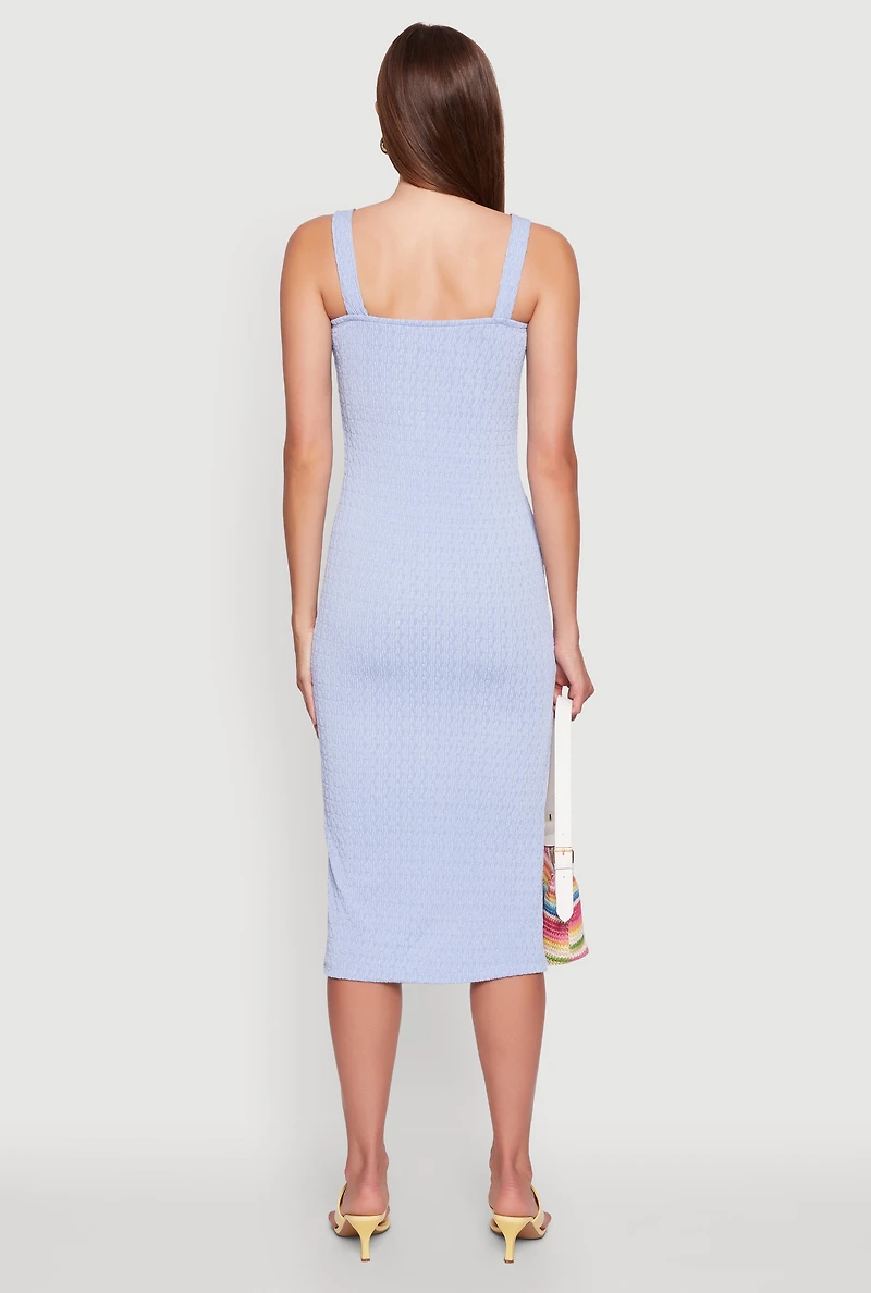 Womens Textured Knit Sleeveless Side Slit Midi Dress, Blue, Size S
