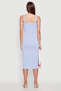 Womens Textured Knit Sleeveless Side Slit Midi Dress, Blue, Size S