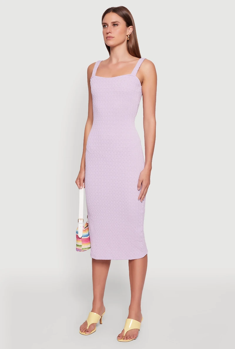 Womens Textured Knit Sleeveless Side Slit Midi Dress, Purple, Size S