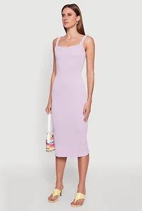 Womens Textured Knit Sleeveless Side Slit Midi Dress, Purple, Size S