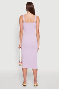 Womens Textured Knit Sleeveless Side Slit Midi Dress, Purple, Size S