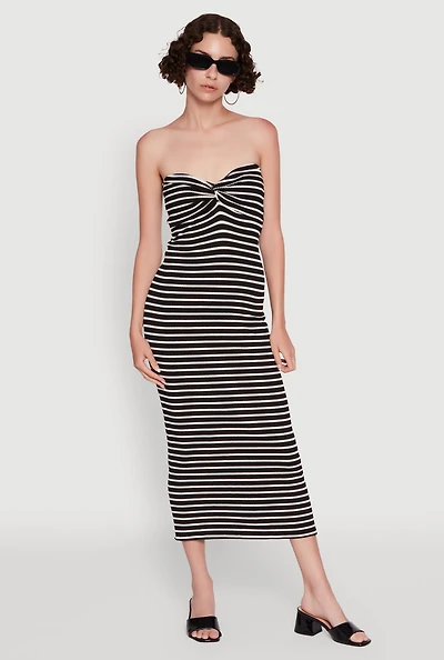 Womens Sweetheart Strapless Striped Tube Dress,