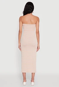 Womens Sweetheart Strapless Striped Tube Dress, Beige,