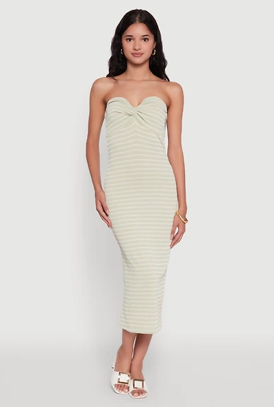Womens Sweetheart Strapless Striped Tube Dress,
