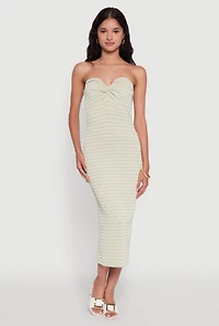 Womens Sweetheart Strapless Striped Tube Dress, Green, Size M