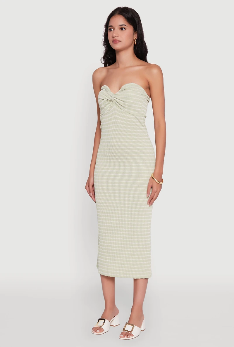 Womens Sweetheart Strapless Striped Tube Dress, Green, Size M
