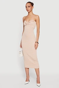 Striped Rib Knit Twist Front Tube Dress