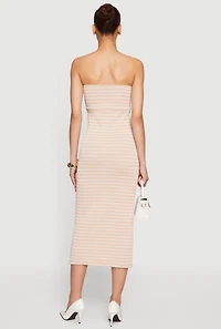 Striped Rib Knit Twist Front Tube Dress