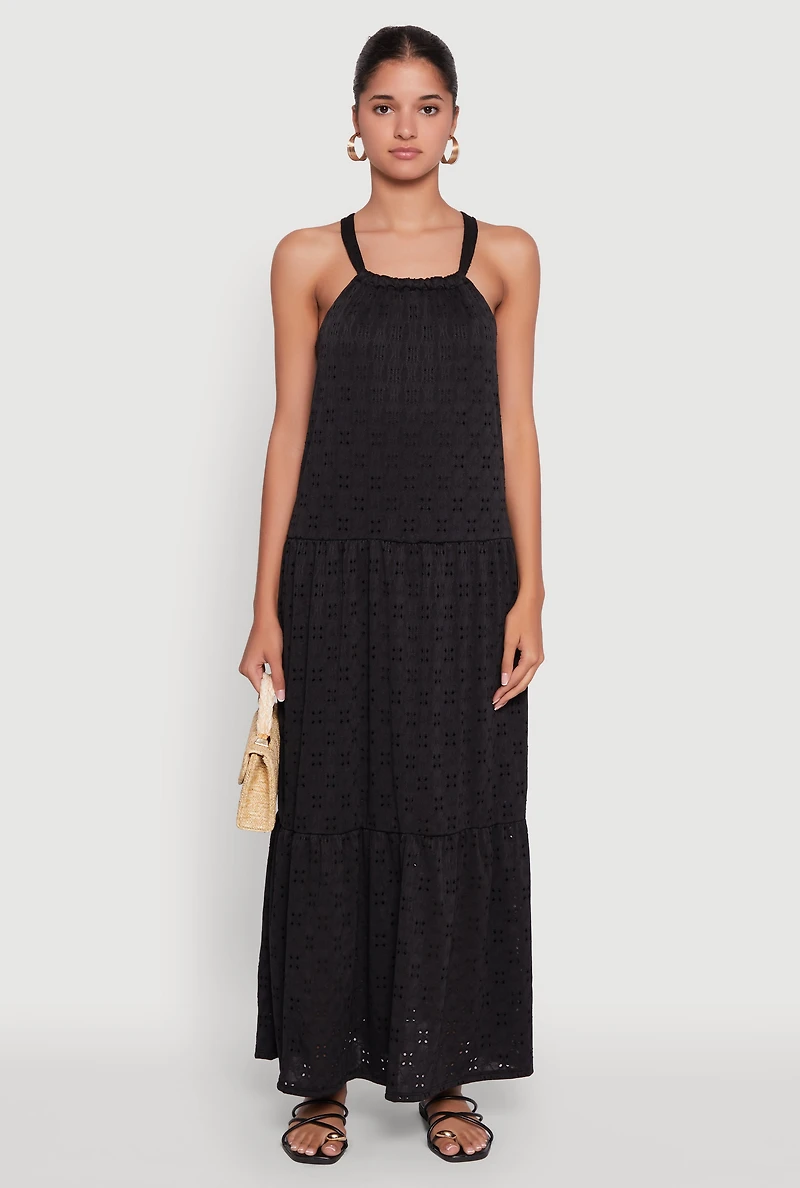 Eyelet Tiered A-Line Maxi Dress