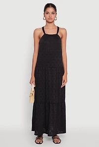 Eyelet Tiered A-Line Maxi Dress