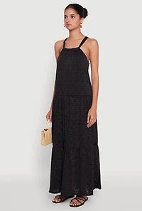 Eyelet Tiered A-Line Maxi Dress