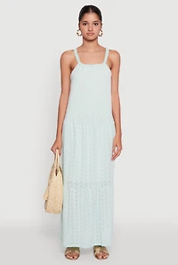 Womens Eyelet Tiered A-Line Maxi Dress, Green, Size M