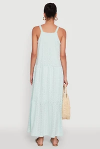 Womens Eyelet Tiered A-Line Maxi Dress, Green, Size M